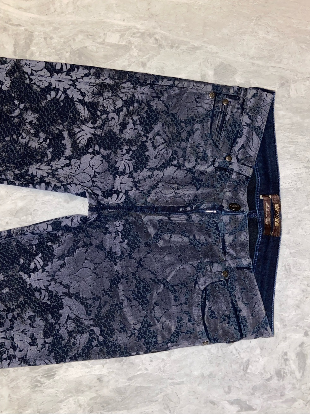Roberto Cavalli Vintage Velvet Floral Pattern Jeans